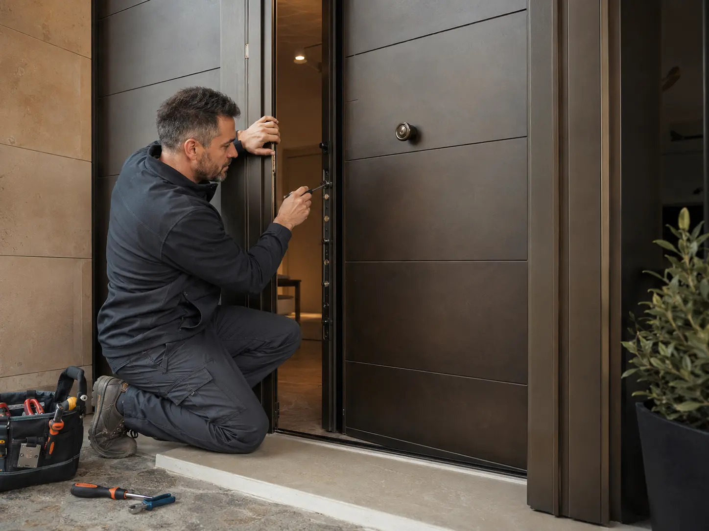 Installazione di una porta blindata contemporanea