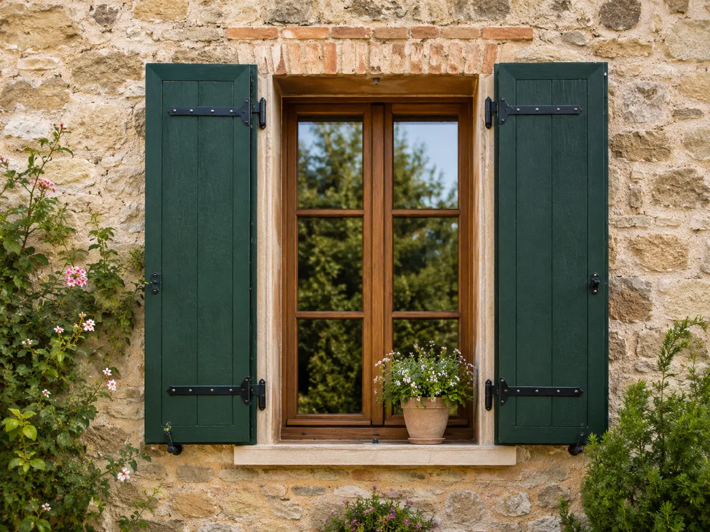 Scuri in legno su una facciata italiana